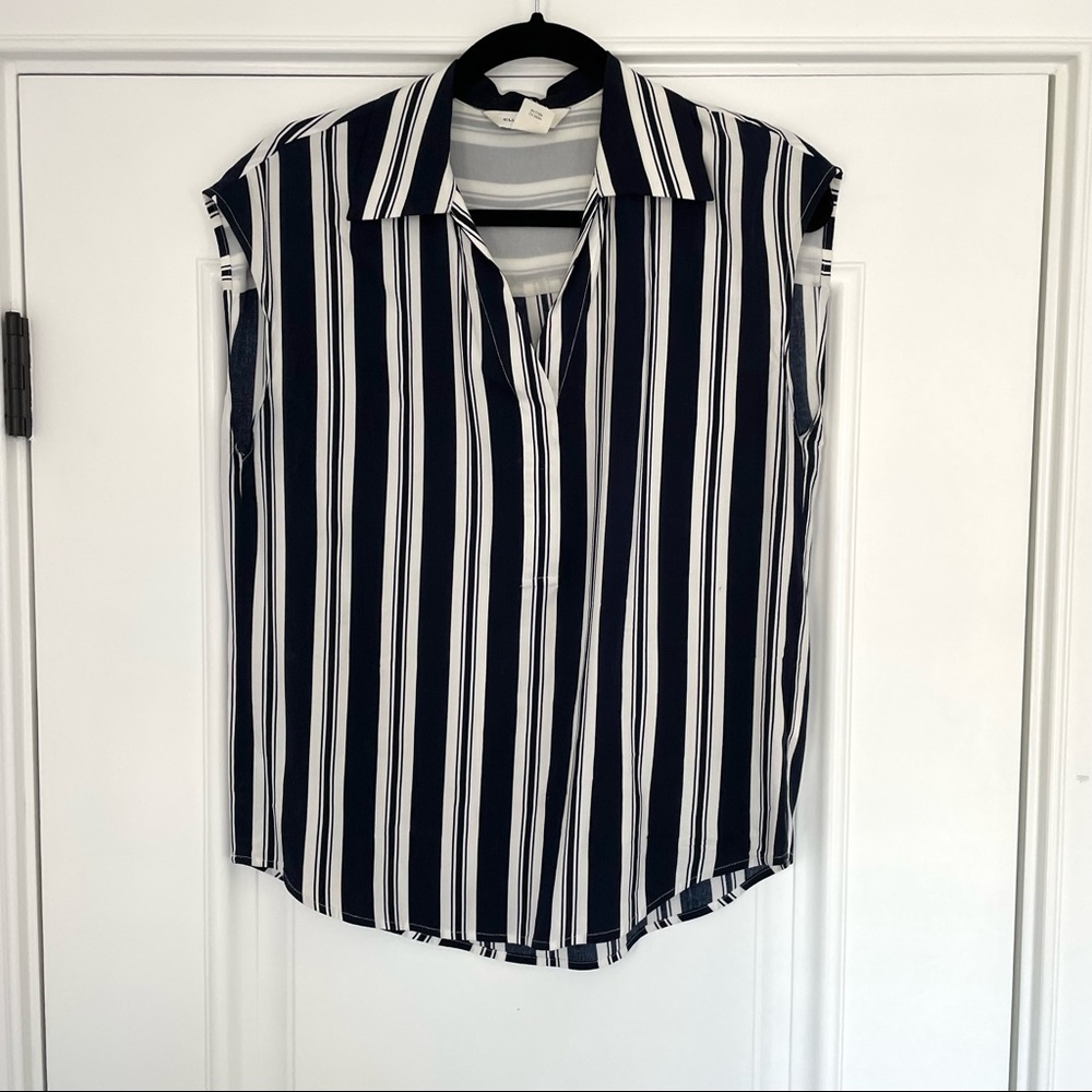 Club Monaco Navy and White Striped Blouse